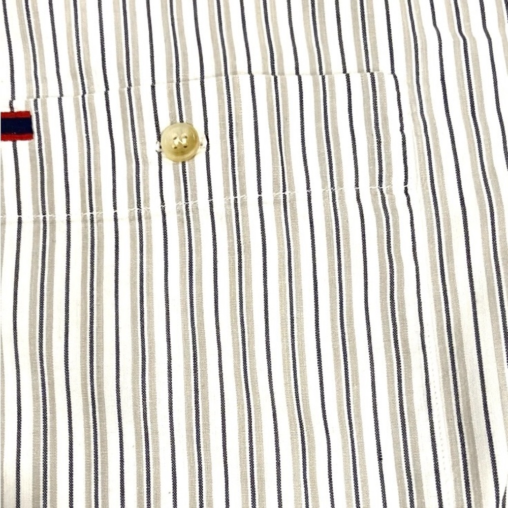 BB Classics Button-Down Blue Tan Stripe Short Sleeve Cotton Shirt Size Large - Picture 5 of 6